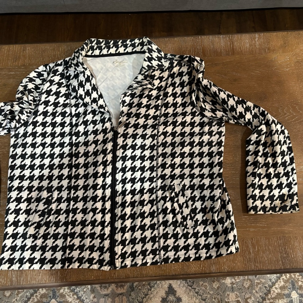 Kim Rogers Houndstooth zip front knit jacket size XL